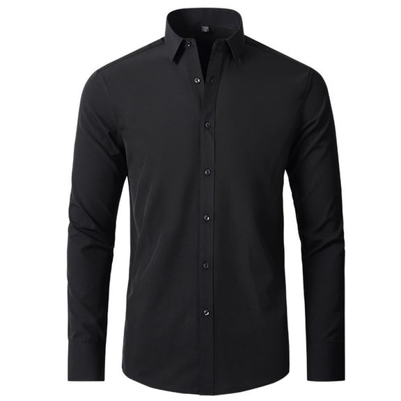 Jinda Men's Soft Button Down Shirt Long Sleeve Dress Shirt Formal Fashion Summer Cotton Spandex Button Up Shirt Black 18