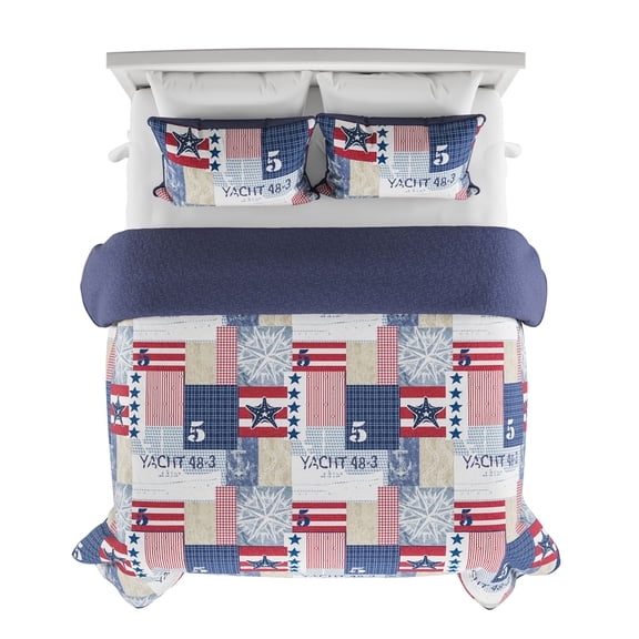 Lavish Home 3-Piece Quilt Set - Full/Queen Nautical Blanket and Shams