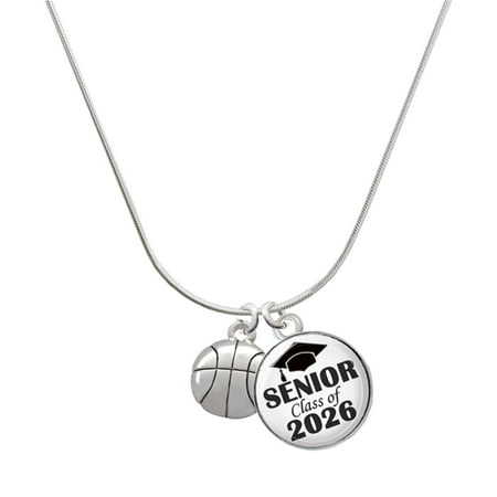 Delight Jewelry Silver-tone Large Basketball – Silvertone Senior Class of 2026 Dome Necklace 18