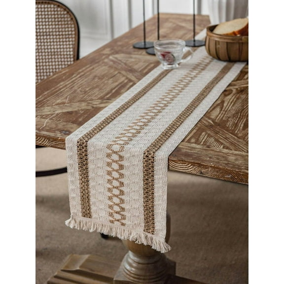 SEARIPE Macrame Table Runners with Tassels, Cotton Linen Boho Table Runner for Wedding Bridal Shower Kitchen Dining Home Decor 12"x71"