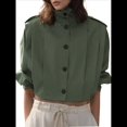 thumbnail image 3 of Chaqueta Plisada de Larga con Cuello y Botones para Mujer, Gabardina Corta Informal para y Otoño. Verde L, 3 of 9