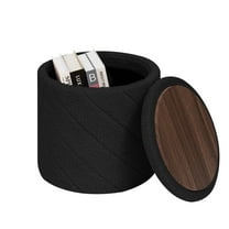 PINPLUS Small Storage Ottoman with Tray Collapsible Foot Rest Stool Seat for Living Room Black,Sherpa Fabric