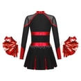 thumbnail image 2 of YONGHS Kids Girls Rhinestone Long Sleeve Cheerleading Dance Dress and Pom Pom for Halloween Party Black&Red 10, 2 of 5