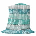 thumbnail image 6 of Teal Coastal Beach Blanket Soft Cozy Warm Throw Blanket for Couch, Plush Fuzzy Flannel Fleece Blankets for Sofa, Nautical Starfish Coral Vintage Wooden Bed Blankets Lightweight Gifts for Men, 40"x50", 6 of 9