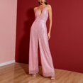 thumbnail image 4 of MSJUHEG Sleeveless Jumpsuits for Women,Backless Jumpsuit for Women,V Neck Jumpsuits for Women,Business Casual Outfits for Women,V Backless Sequin Long Skirt,Workout One Piece for Women Pink XL, 4 of 6