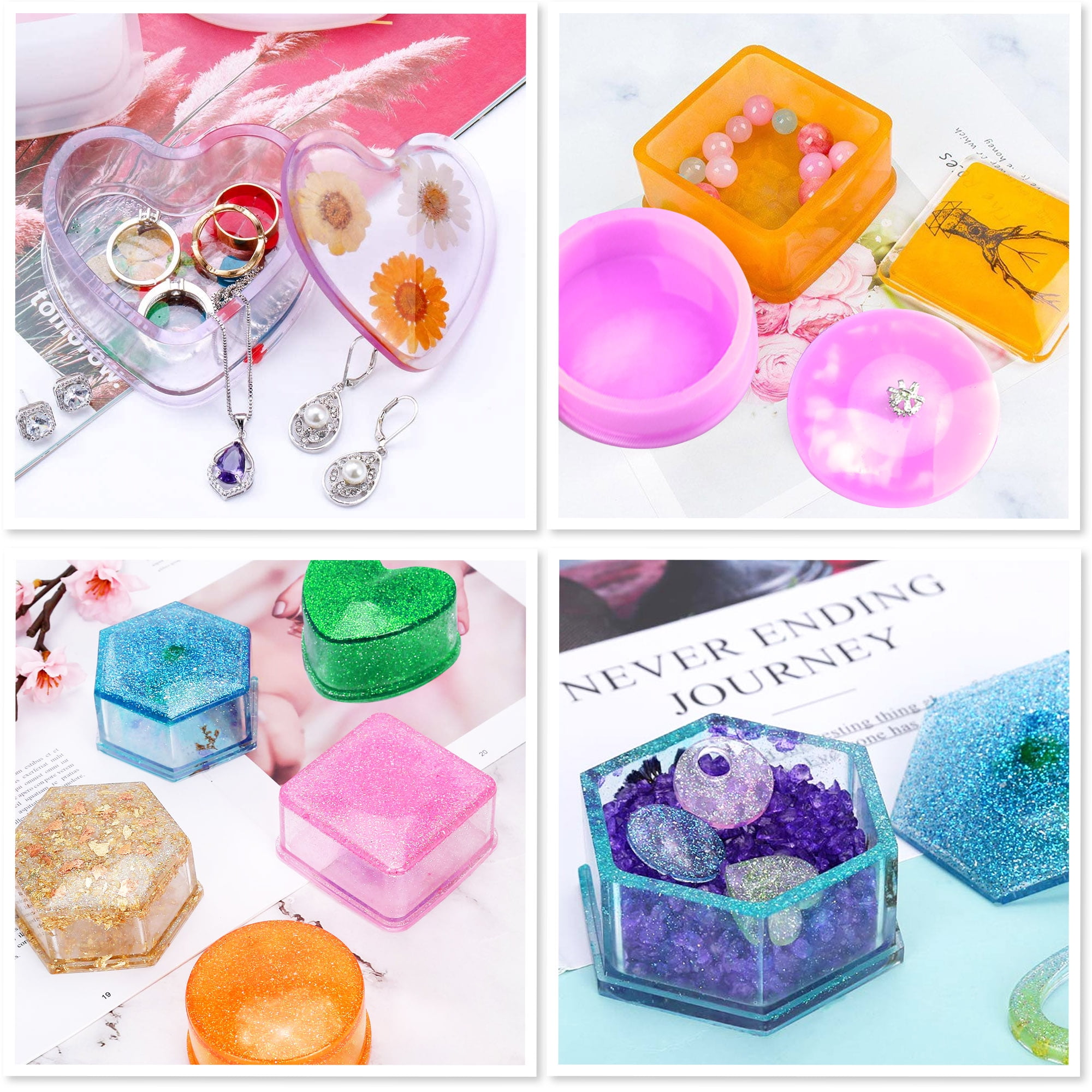 3pcs Box Resin Molds, EEEkit Silicone Resin Molds with Lid, Jewelry Box  Molds with Heart Shape Silicone Resin Mold, Hexagon Storage Box Mold and