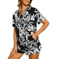 thumbnail image 4 of INSPIRE CHIC Hawaiian Outfits 2 Piece Sets for Women's Tropical Floral Button Down Shirt and Shorts Casual Beachwear Sets L Black, 4 of 6
