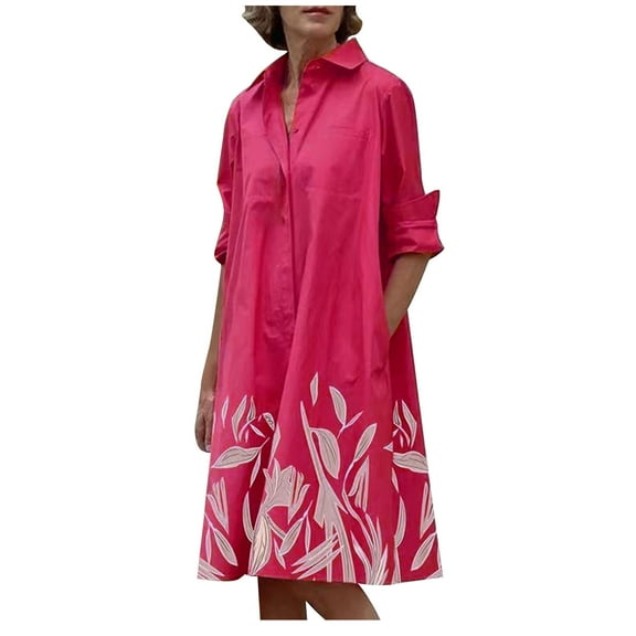 Edvintorg Women's Casual Long Sleeve Turndown Collar Shirt Dress Loose Button Loose Fit Blouse Dress Fall Dresses with Pockets