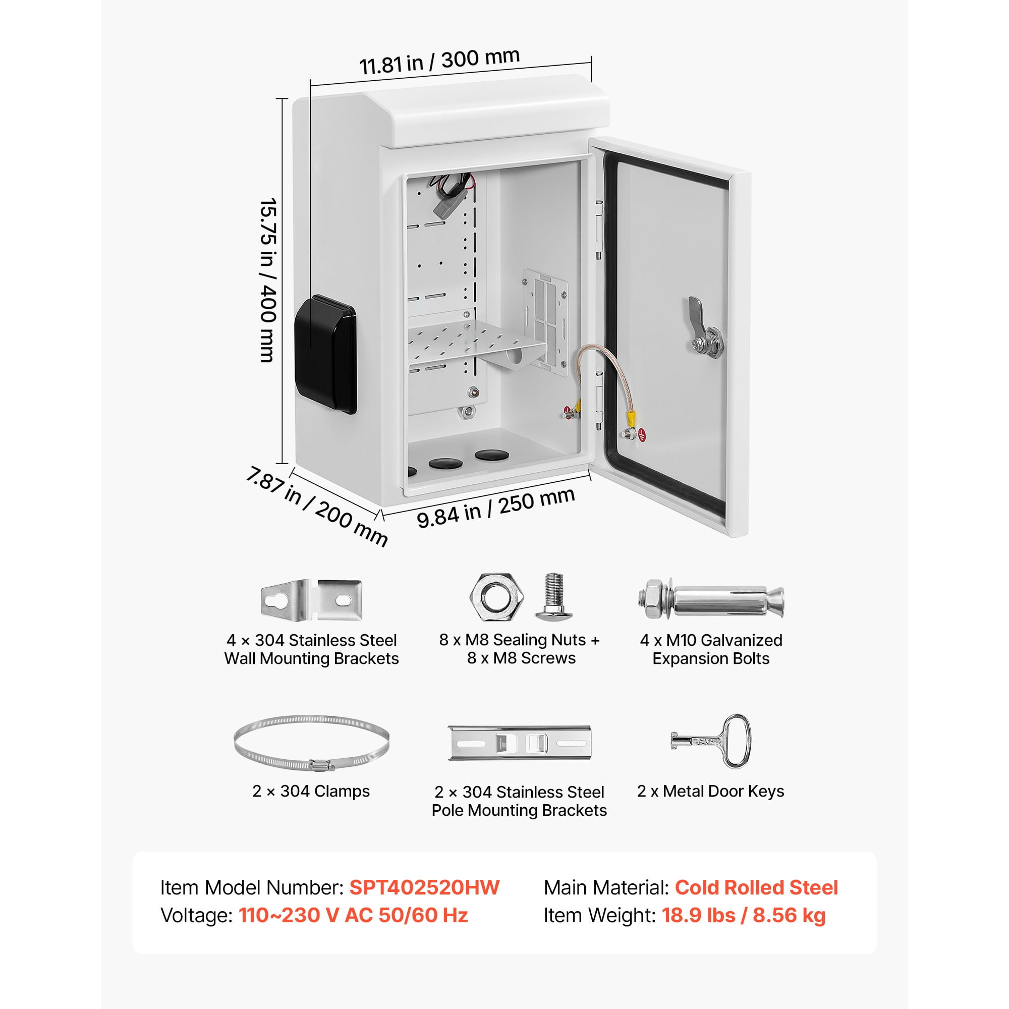 KFFKFF Outdoor Electrical Enclosure, Cold-Rolled Steel, Junction Box with Built-In Thermostat and Fan, Weather Hood, Ventilated Structure, IP65 Waterproof Hinged Design,16 x 12 x 8 in