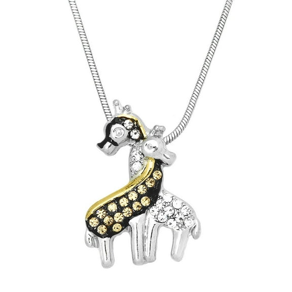 Giraffe Pendant Necklace Rhinestone Crystal Rhodium Plated 17 Inch Snake Chain J0369