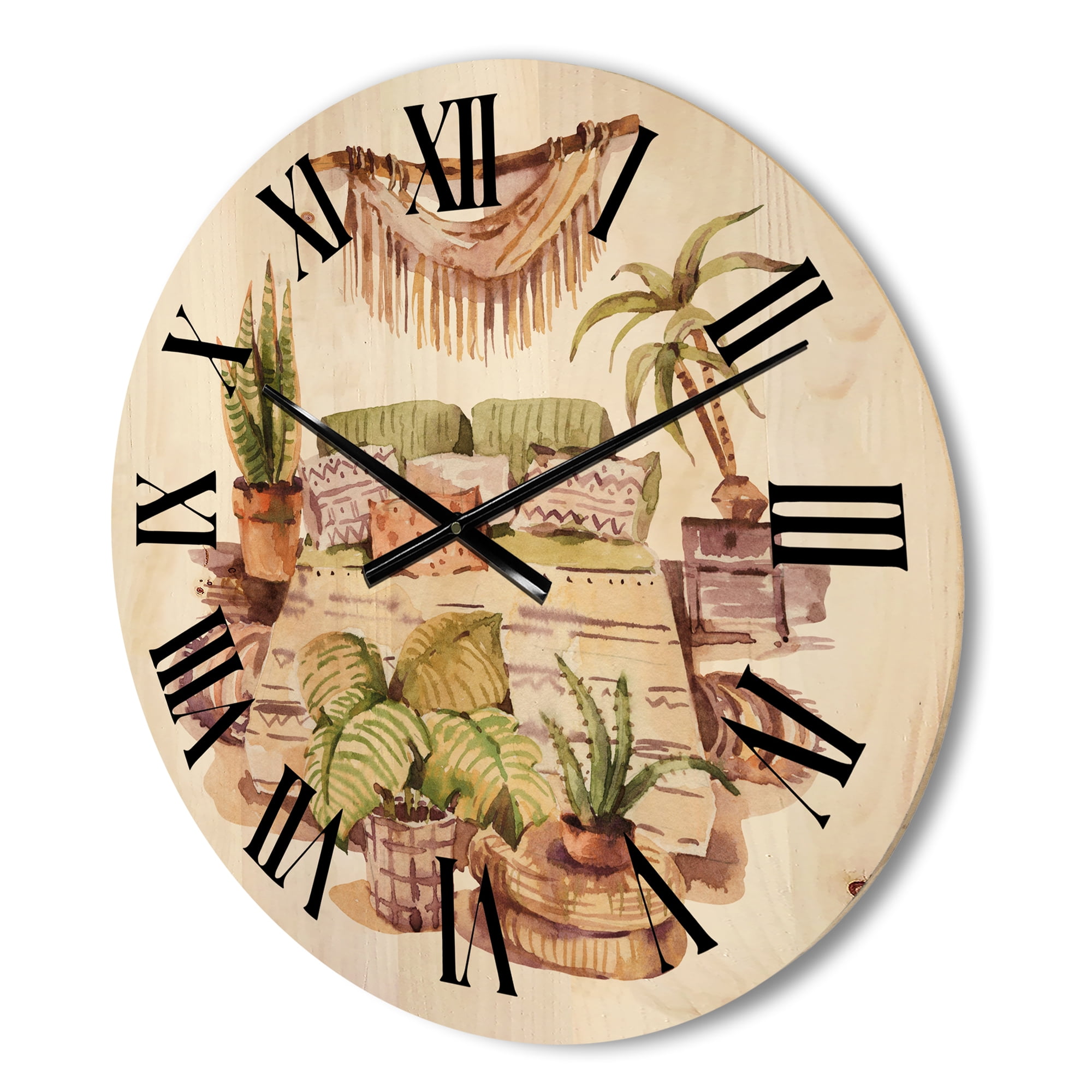 Designart 'Indoor House Plants Urban Jungle in Flowerpots IV' Traditional Wood Wall Clock
