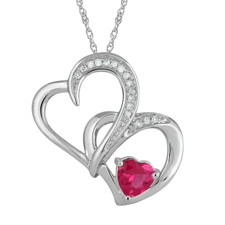 Heart 2 Heart Created Ruby and 1/10 Carat T.W. Diamond Sterling Silver Heart Pendant with Chain