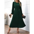 thumbnail image 6 of Women'S Midi Dress Long Puff Sleeve Wrap Crew Neck Flowy Ruffle Pleated Casual Fall Dresses Dark Green XL, 6 of 9