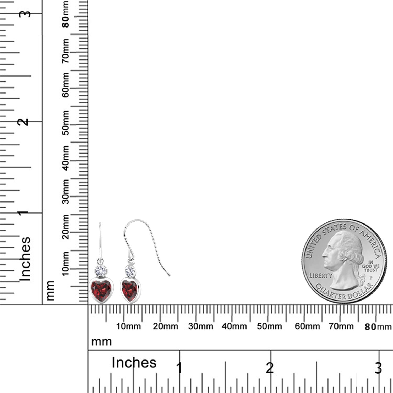 Gem Stone King 925 Sterling Silver Red Garnet and White Created Sapphire French Wire Dangle Hook Earrings for Women (2.26 Cttw, Gemstone January Birthstone, Heart Shape 6MM)