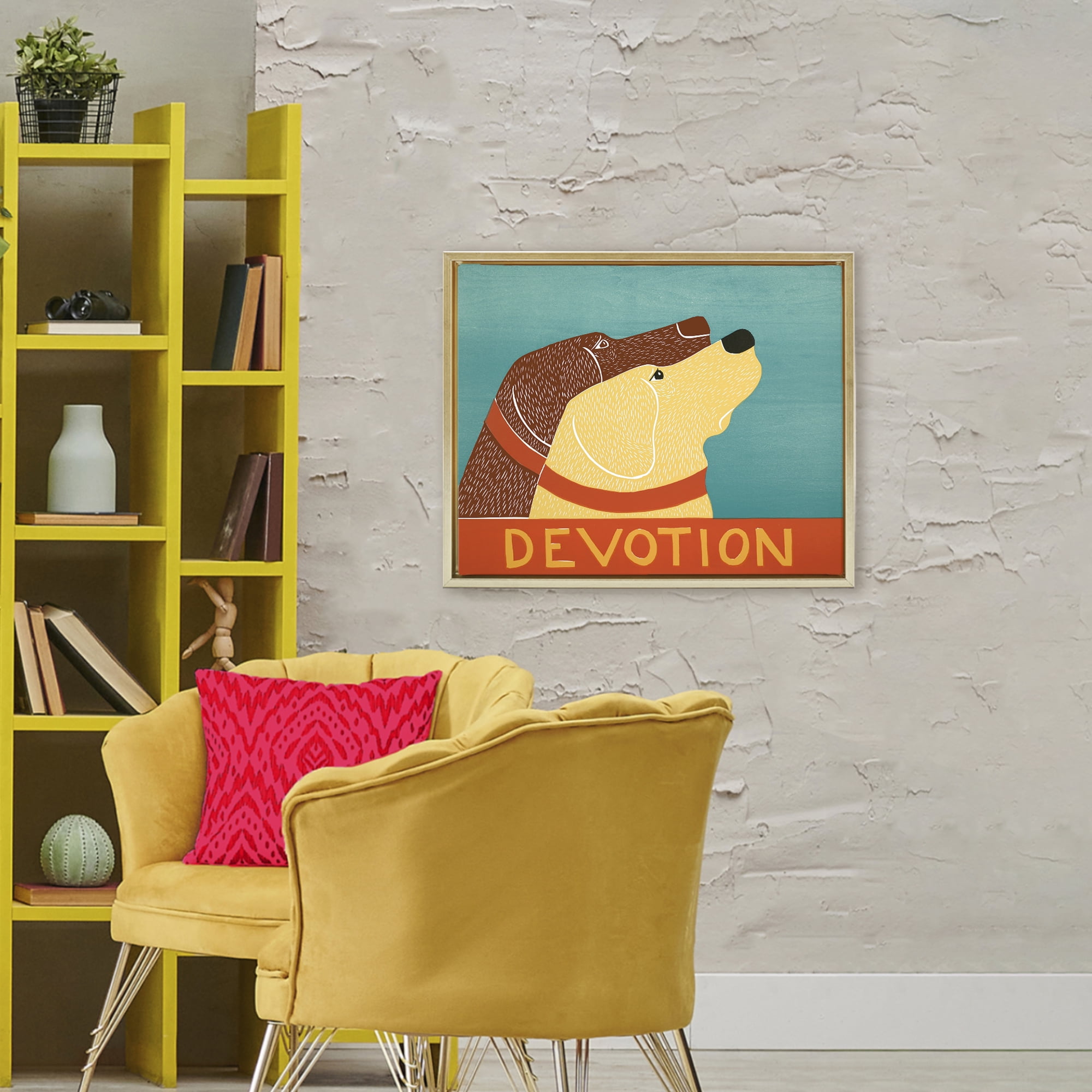 Devotion Dog Duo Gold Framed Floater Canvas Wall Art, design by Stephen Huneck