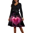 thumbnail image 2 of Valentine Dress for Women 1950S Retro Long Sleeve V-Neck Cocktail Dresses with Belt 3D Love Heart Printing A-Line Dress Hot Pink 3XL, 2 of 6