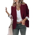 thumbnail image 1 of Blazer Genhoo para mujer, manga larga, casual, con bolsillos, rojo vino, XL, 1 of 5