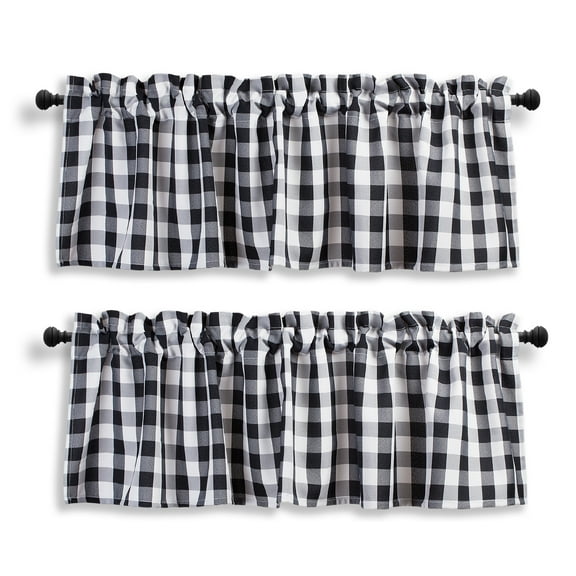 Aiking 2 Panels of 56" x 14" Picnic Plaid Rod Pocket Window Curtain Valances, Polyester, Black and White