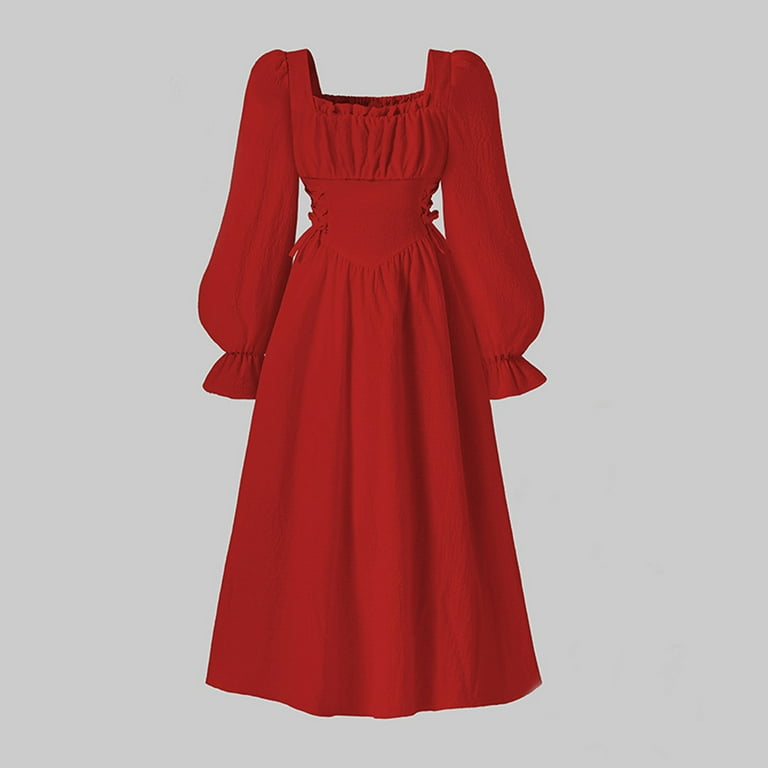 fashionable dresses for teens Square Neckline Black and Red Vintage Prom Dress – daisystyledress