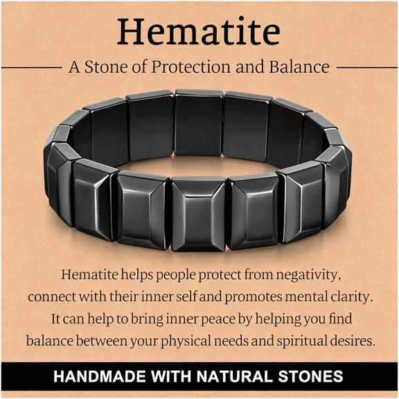 DESIGNICE Natural Hematite Bracelet for Men - Mens Bracelets Handmade Stretch Black Bead Masculine Energy Male Healing Bracelets,Men’S Inspirational Jewelry Gifts,Hematite Stone Bracelet for Him