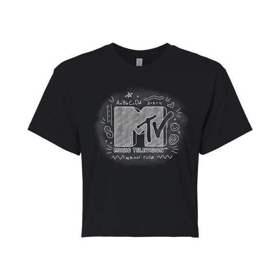Mtv - Chalkboard Logo - Juniors Cropped Graphic T-Shirt