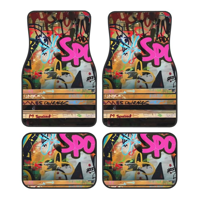 Fotbe Graffiti Lamp Urban Scene Juego de 4 Tapetes para Auto con Estampado – Alfombrillas de Goma Reforzada, Diseño Antideslizante, Protección para Todo el Año – Vehículos, Autos, Camionetas y SUVs