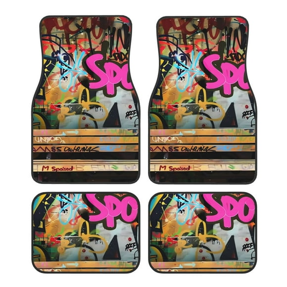 Fotbe Graffiti Lamp Urban Scene Juego de 4 Tapetes para Auto con Estampado – Alfombrillas de Goma Reforzada, Diseño Antideslizante, Protección para Todo el Año – Vehículos, Autos, Camionetas y SUVs