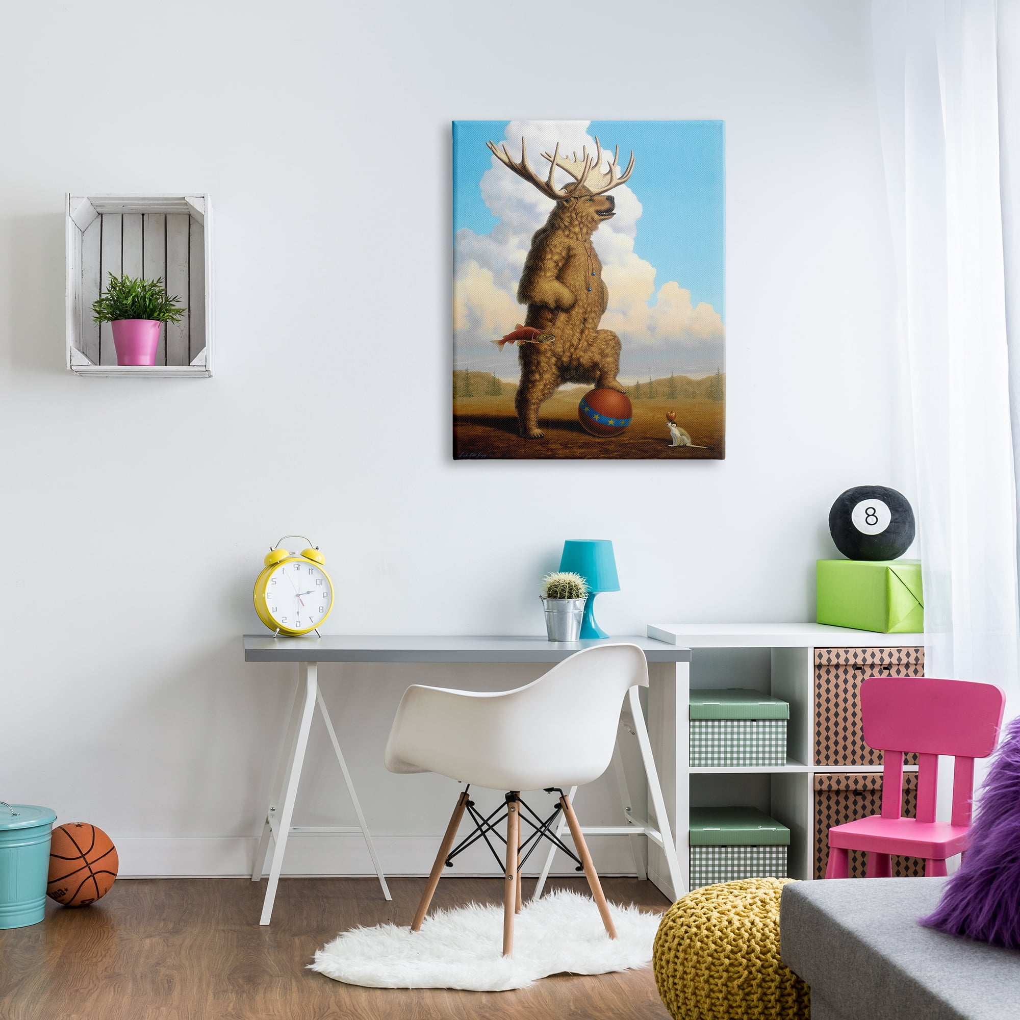 Stupell Industries Vintage Circus Bear in Horned Animal Helmet Animals & Insects Painting Gallery Wrapped Canvas Print Wall Art, 30 x 40