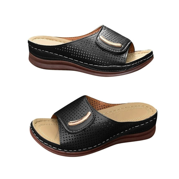 Anuirheih Breathable Wedge Sandals for Women, Open Toe Casual Shoes with Arch Support Walking Shoes Thick Heel Shoes for Women(Black)