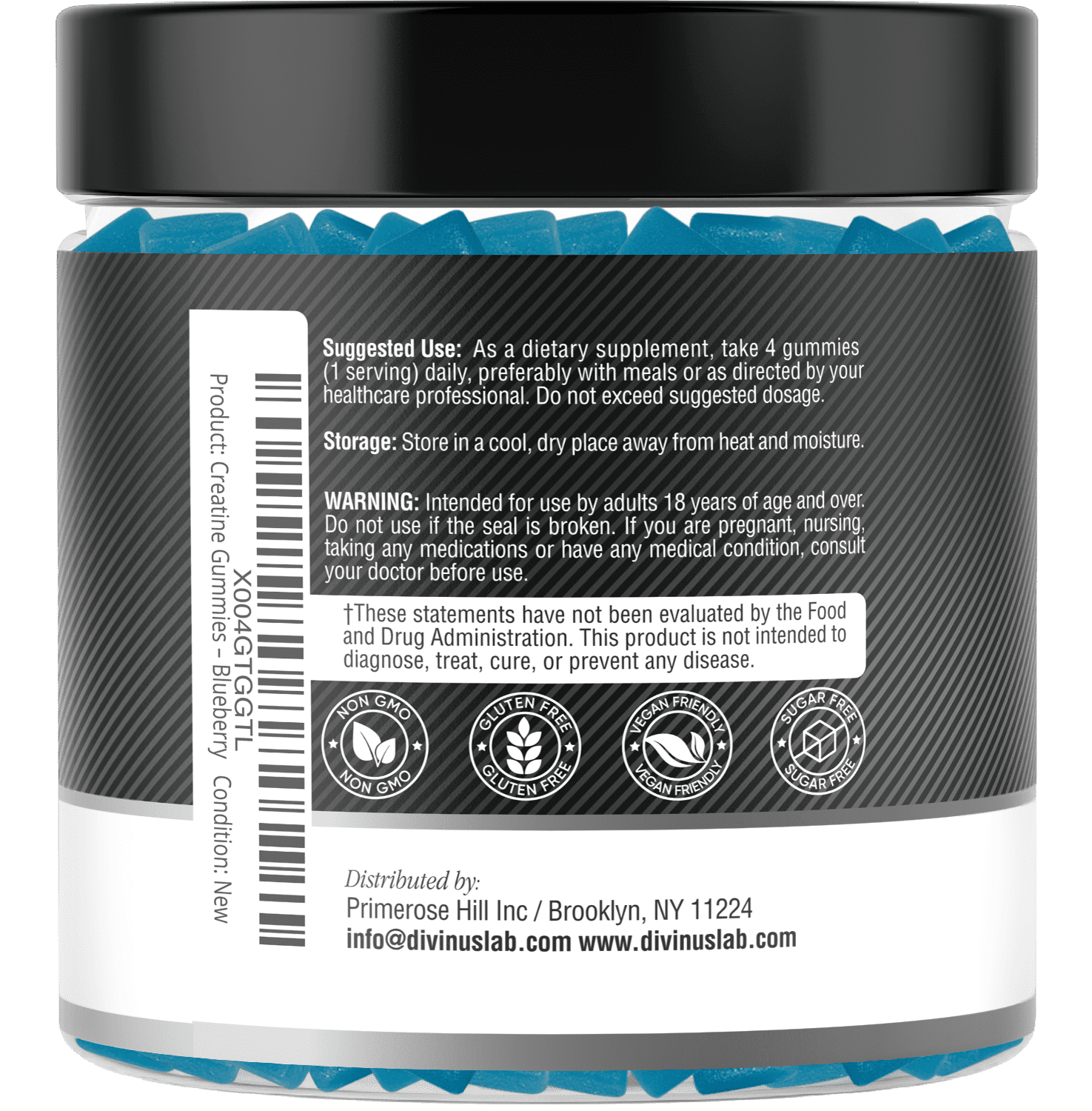 Creatine Monohydrate Gummies – 5g per Serving, 120 Count, Blueberry Flavor