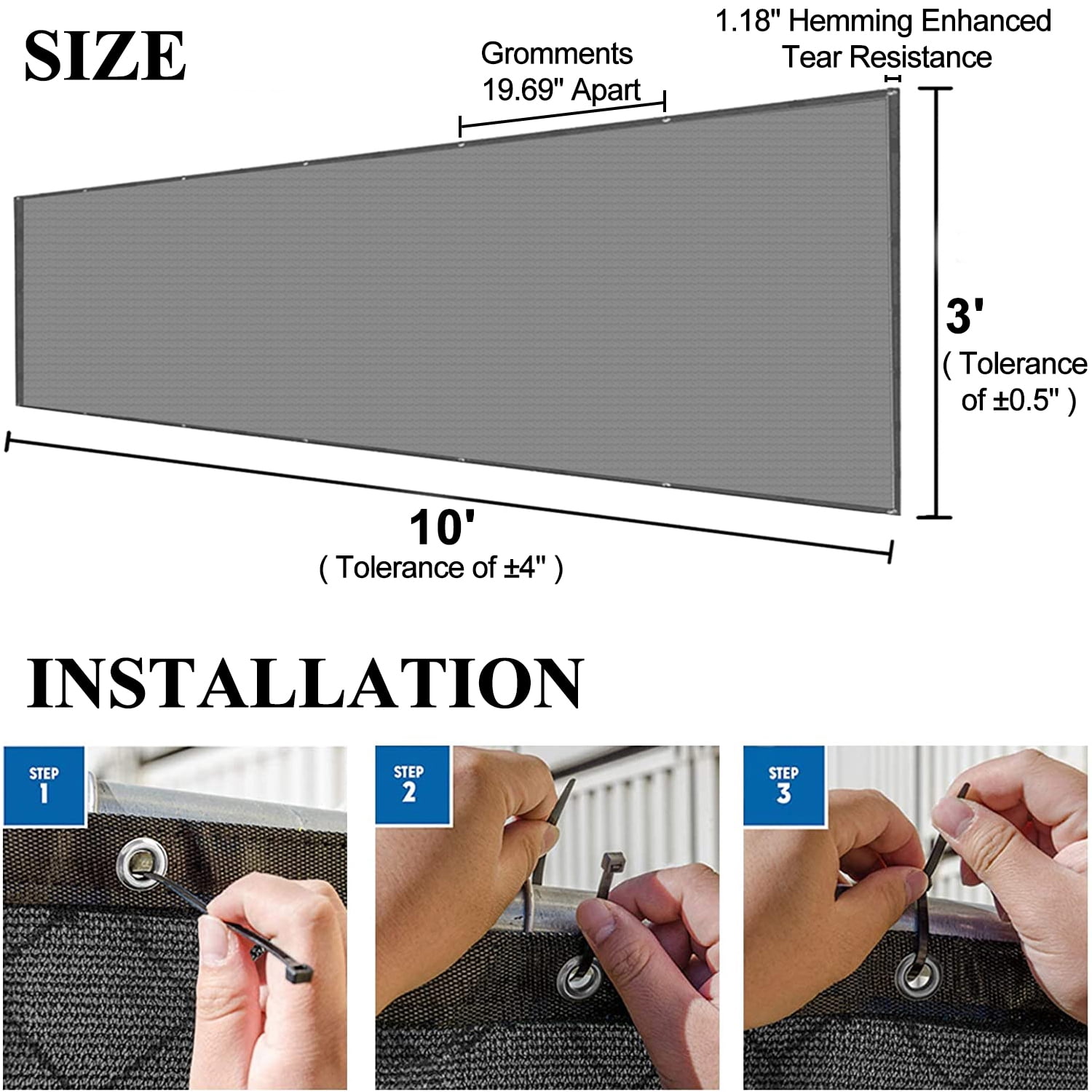 LOVE STORY 3' x 10' Balcony Privacy Screen Fence Cover Mesh for Deck Patio Porch Railing, Charcoal