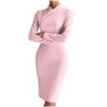 thumbnail image 2 of Mceream Women's Wrap Style Bodycon Dress – Long Sleeve Sheath Dress with High Neck & Elegant Cutout, Perfect for Office, Wedding Guest & Evening Outings Pink XXL, 2 of 6