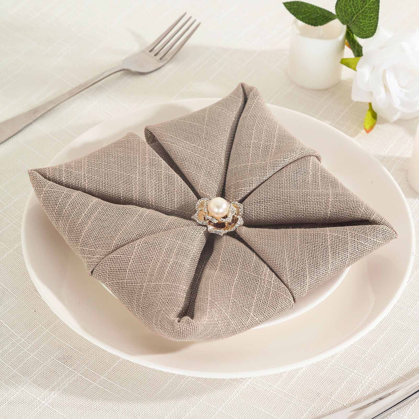 Efavormart 5 Pack TAUPE 20"x20" Premium Faux Linen Napkins Slubby Textured Wrinkle Free Napkins