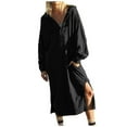 thumbnail image 2 of BSDJILFG Womens Hoodies Dress Casual Long Sleeve Solid Color Hooded Sweatshirts Drawstring Loose Straight High Split Maxi Dress Christmas, 2 of 8