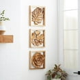 thumbnail image 2 of DecMode Brown Teak Wood Handmade Framed Carved Leaf and Floral Wall Decor (3 Count), 2 of 7
