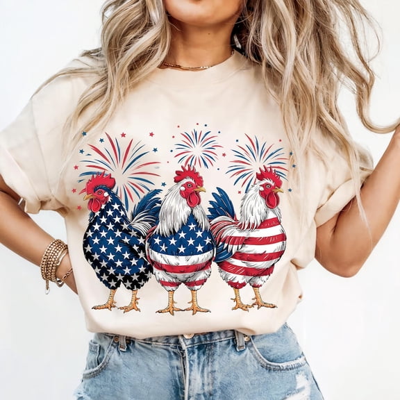 USA Rooster Shirt, Patriotic Chicken 4th of July Tee, American Flag Farm Animal T-Shirt, Fireworks Independence Day Country Humor Top