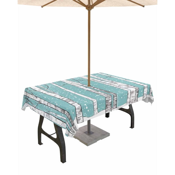 Fsddascl Aqua Tree Trunk Outdoor Tablecloth - 54x80 Inch Rectangle Dining Table Cover, Farmhouse Forest Snow Abstract Waterproof Outdoor Table Cloth with Umbrella Hole & Zipper for Picnic/Patio