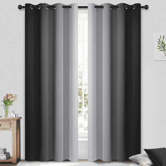 Yakamok Black Curtain for Bedroom/Living Room Blackout,Ombre Curtains Grommet Light Blocking Room Darkening Window Drapes 2 Panels,52x84 inches