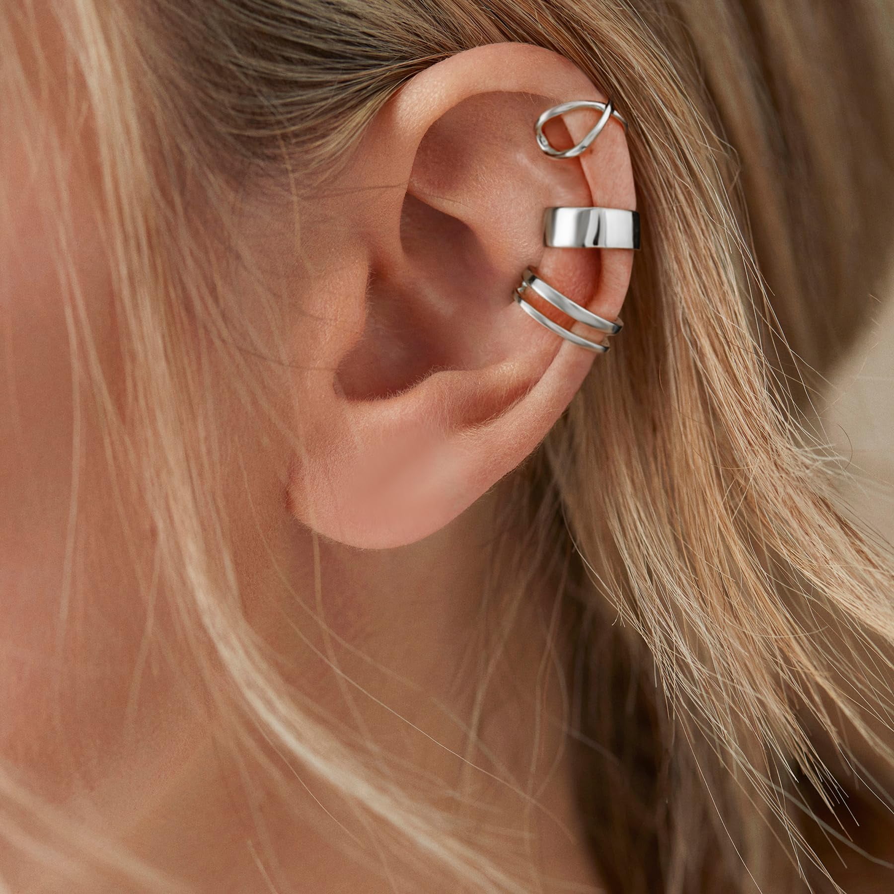Chic & Artsy Cuff Earrings 925 Sterling Silver Ear Cuff Earrings Non-Piercing Fake Helix Cartilage Cuff Earrings