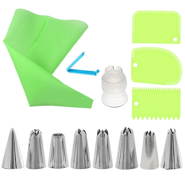 MVRLSH Under $10! 14 Piece Kit – Stainless Icing Nozzle Tips & Piping Bags Set For Baking Cupcake Cookie – Decorating Tools