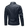 thumbnail image 5 of Wuxian Mens Casual Leather Jacket Slim Fit Full Zip Up Stand Collar Long Sleeve Lightweight Motorcycle Style Outerwear Coat With Pockets Stylish Cozy Dailywear,Blue,XL, 5 of 5