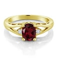 thumbnail image 2 of 18K Yellow Gold Plated Silver Red Rhodolite Garnet and White Lab Grown Diamond 3 Stone Engagement Ring for Women | 1.43 Cttw | Oval 8X6MM | Round 2MM | Gemstone January Birthstone | Size 7, 2 of 4