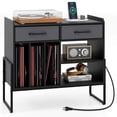 thumbnail image 1 of Costway Grand Meuble pour Tourne-Disque avec Station de Recharge, 2 Tiroirs en Tissu, Tablette Réglable Noir, 1 of 10
