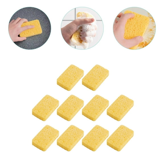 ROMANSENTIAL 10Pcs Reusable Sponges Kitchen Yellow Rectangular for Household Users 4.3X2.8X0.8in