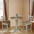 thumbnail image 3 of International Concepts 30"H Wood Round Pedestal Gathering Height Table with 2 Emily Counter Height Stools - Distressed Hickory/Stone - Set of 3 Pieces, 3 of 5