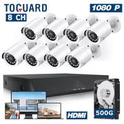 Toguard SC35 8CH Wired Security Camera System Outdoor with 500G Hard Drive 8pcs 1080P Bullet Surveillance Cameras HDMI Connector