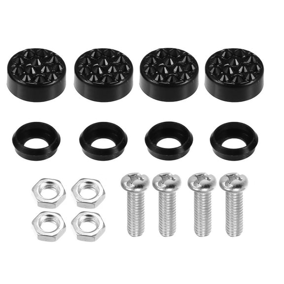 Unique Bargains Set Car License Plate Fasteners Screws Caps Covers Universal License Plate Bolt Cap Washer Black