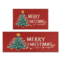 Kitchen Rug Set of 2 Anti Fatigue Kitchen Mats for Floor,Farmhouse Triangle Tree Merry Christmas Kitchen Floor Mats for Bathroom,Room Bath (47x17 30x17in)