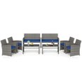thumbnail image 1 of Gymax 8 Piece Patio Furniture Set Outdoor Wicker Conversation Set w/ Tempered Glass Coffee Table Navy, 1 of 10
