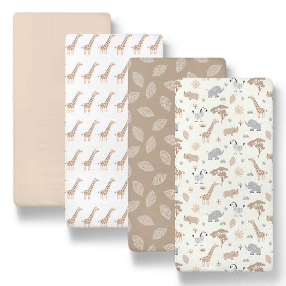The Peanutshell Baby Bassinet Sheets for Newborns with Safari Design, 4-Pack